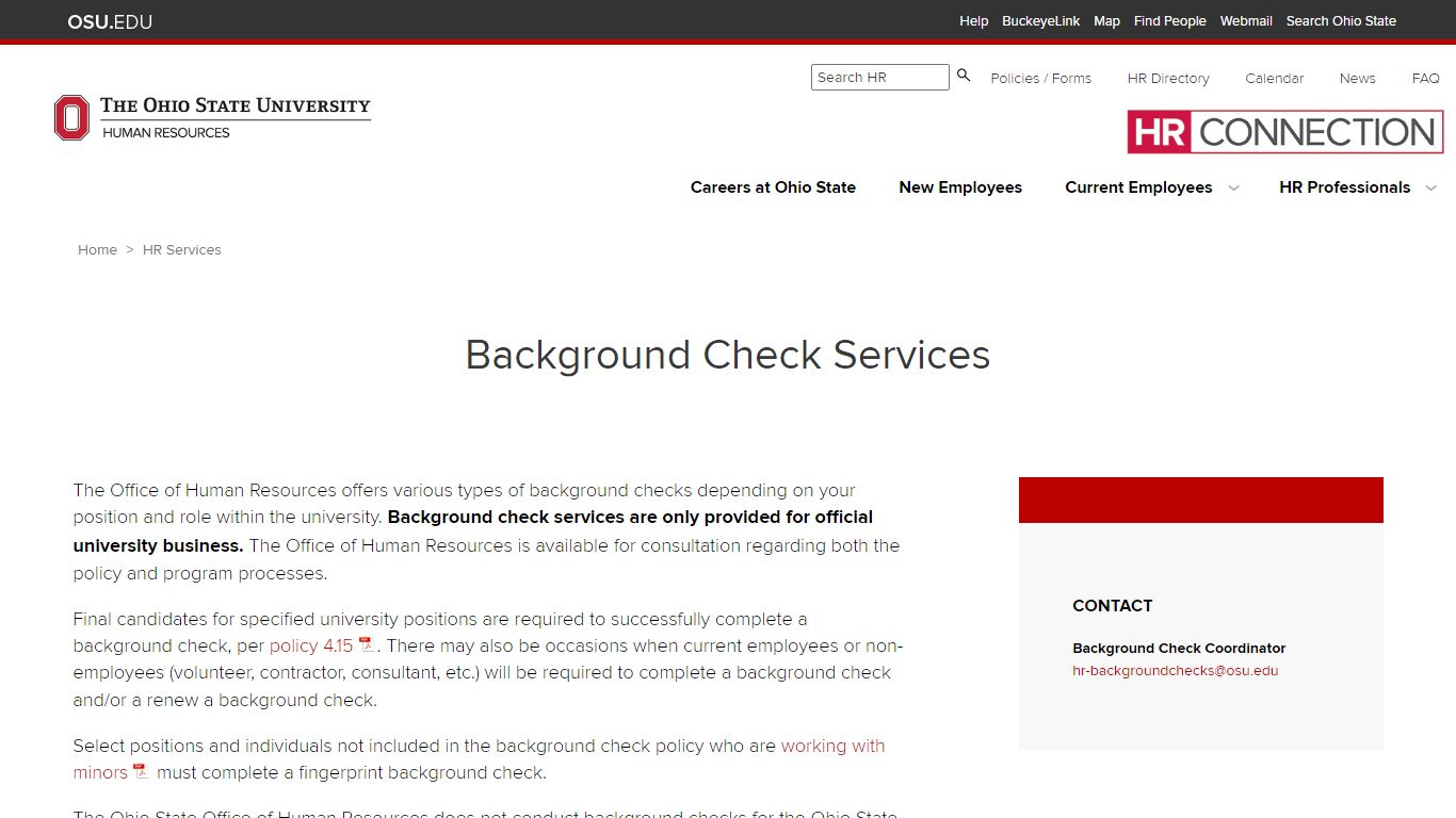 Background Check Services - Human Resources at Ohio State